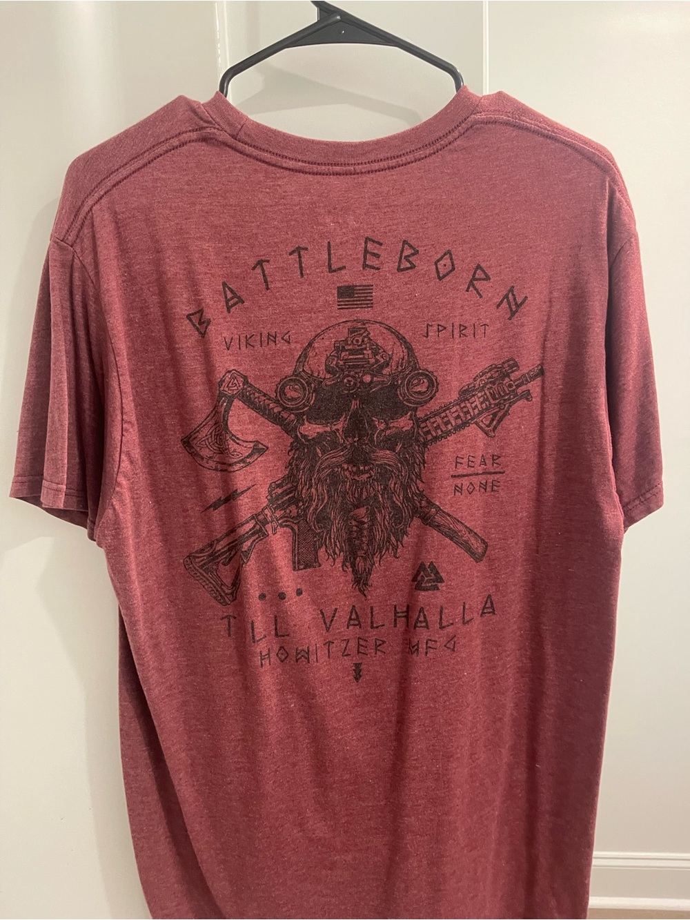 Howitzer Till Valhalla Men's Burgundy Graphic Short-Sleeve Tee